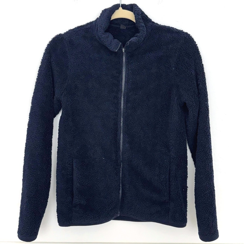 Uniqlo Fluffy Yarn Fleece Full-Zip Jacket Women S Navy Blue Soft Teddy Gorpcore - Picture 2 of 8